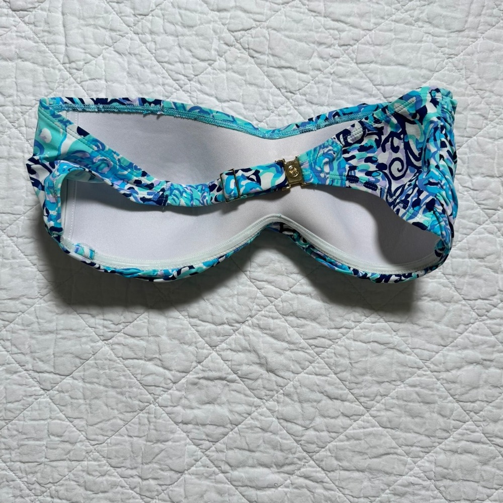 Lilly Pulitzer Bandeau Bikini Top Strapless Swimwear Blue Print Size 10 - Picture 2 of 6